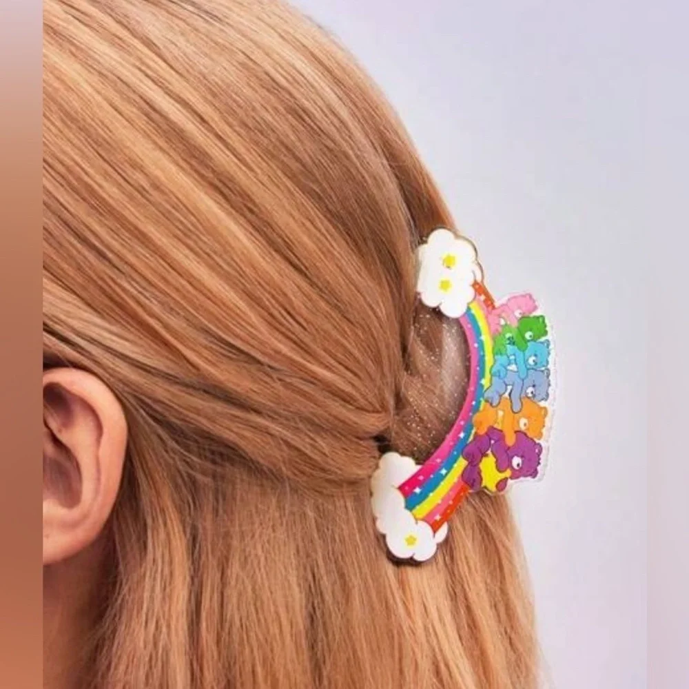 3 For $35 Care Bears Riding On Rainbow Hair Claw Acrylic Hair Clip Accessories